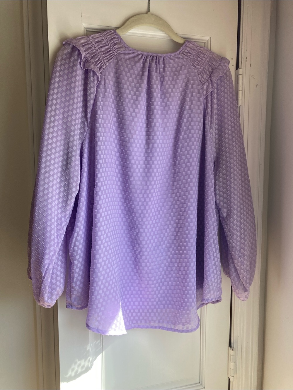 Simply Vera Vera Wang Lavender Textured Peasant Blouse with Smocking - Picture 6 of 7